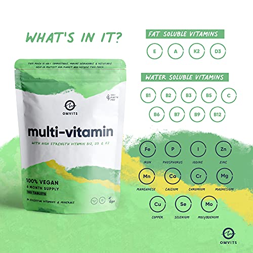 Vegan Multivitamins & Minerals - With High Strength Vitamin B12, D3, K2 & Iron Omvits