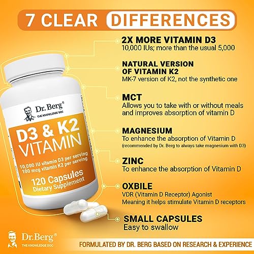 Dr. Berg's Vitamin D3 K2 Supplement w/MCT Oil - Includes 10,000 IU of Vitamin D3 Dr. Berg Nutritionals