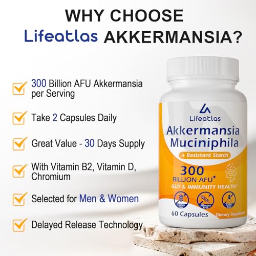 300 Billion AFU Akkermansia Muciniphila - Live Akkermansia Probiotics for Women & Men Lifeatlas