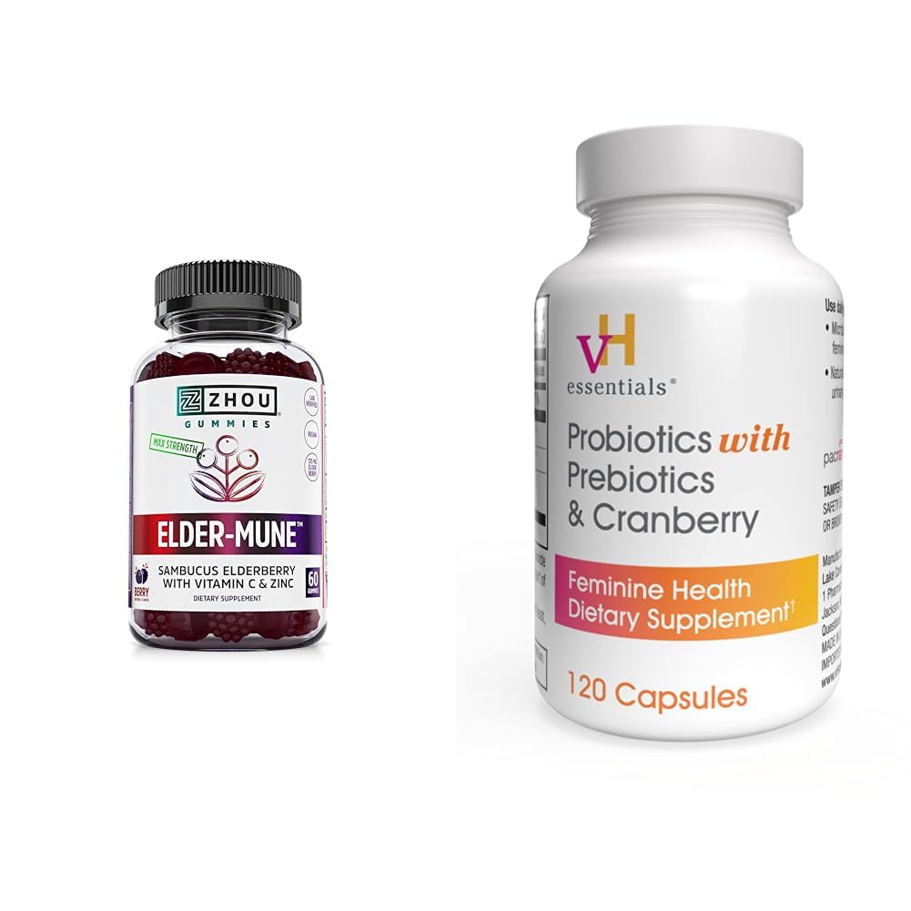 Zhou Nutrition Elder-Mune Sambucus Elderberry Gummies with Zinc and Vitamin C & vH 