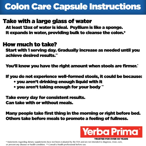 Yerba Prima Prebiotics Colon Care Fiber Caps, 180 Capsules - Five Forms of Fiber Plus FOS Yerba Prima