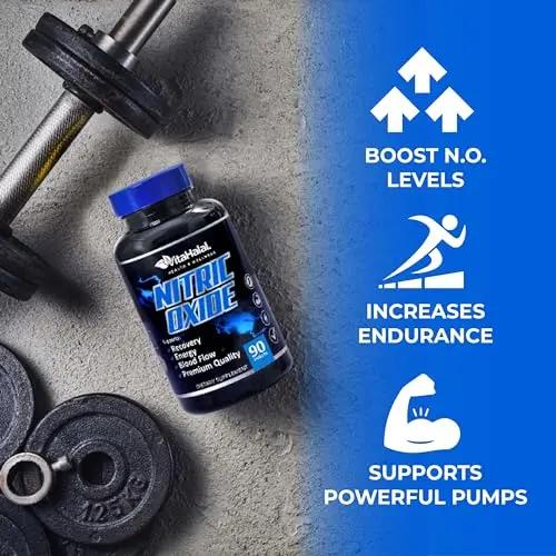 VitaHalal Nitric Oxide Supplement - Powerful Nitric Oxide Booster for Men to Support Blood Pressure, Healthy Blood Flow, Supplement for Men - Natural Energy Boost, L-Arginine Non-GMO Capsules