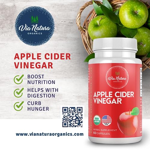 Via Natura Organics Apple Cider Vinegar Capsules 1000mg | Organic Herbal Supplement Via Natura Organics
