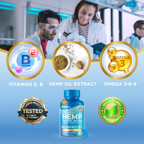 Wellution Hemp Gummies 985,000 High Potency - Fruity Gummy Bear with Hemp Oil Wellution