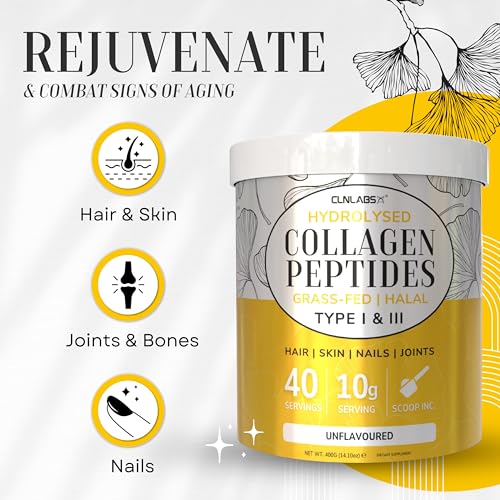 100% Pure Hydrolysed Collagen Peptides Powder - 400g Tub | Halal & Grass-Fed Bovine Collagen CLN Labs
