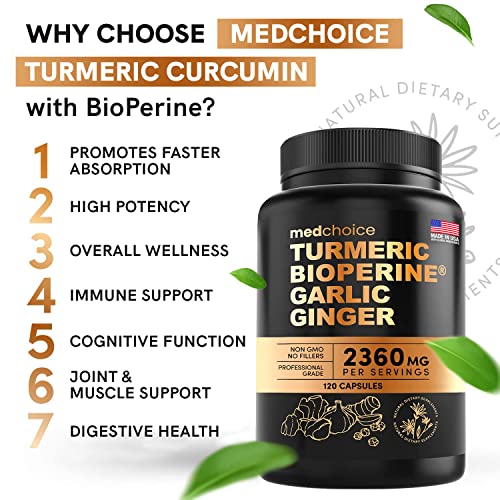 4-in-1 Turmeric and Garlic Supplements with Bioperine 2360 mg (240 ct) Turmeric Ginger MEDCHOICE