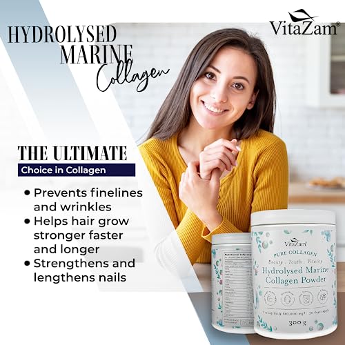 Vitazam Pure Marine Collagen Powder - 100% Hydrolysed Collagen Peptides for Hair Skin and Nails VitaZam