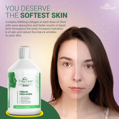 VitaZam Vegan Collagen Liquid 5000mg Hydrolyzed Collagen Peptides for Women VitaZam