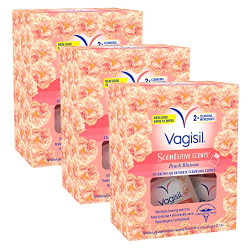 Vagisil Scentsitive Scents On-The-Go Feminine Cleansing Wipes, pH Balanced, Peach Blossom