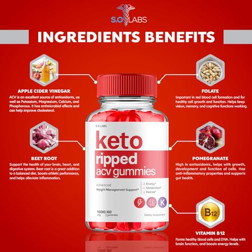 (2 Pack) Keto Ripped ACV Gummies Advanced Weight Loss, Keto Ripped Keto + ACV Gumm S.O Labs