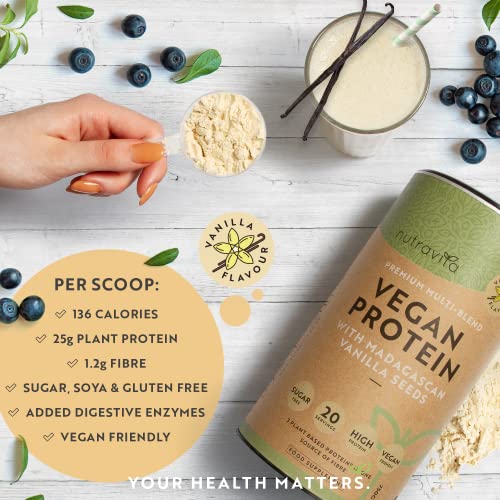 Vegan Protein Powder - Vanilla Flavour - Plant-Based High Protein Powder - 25g Protein per 36g Serving Nutravita