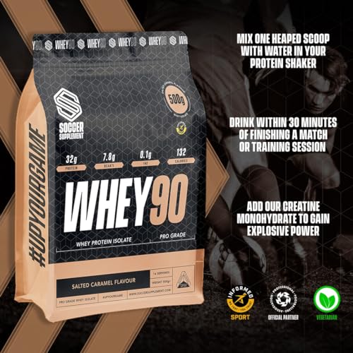 Whey90 Salted Caramel 1kg Whey Protein Isolate- by Soccer Supplement, 32 Grams SOCCER SUPPLEMENT