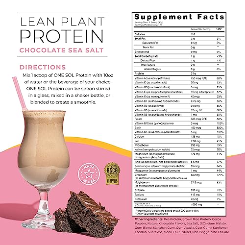 One Sol Lean Plant Protein Powder Chocolate Sea Salt, Low Carb, Gluten Free, Lactose One Sol