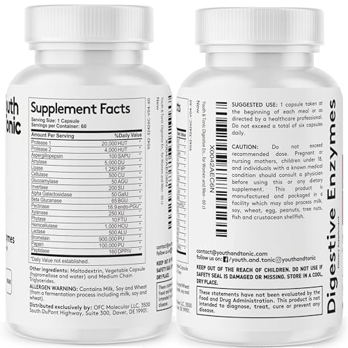 Youth & Tonic Enzymes for Digestion Full Spectrum for Bloating, Gut Health & Digestive Support Youth & Tonic