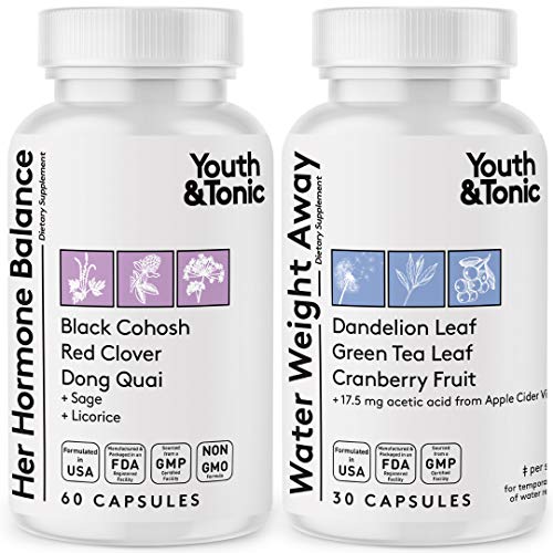 Youth & Tonic Water Retention Pills for Women and Hormone Balance Capsules for Swelling & Loss