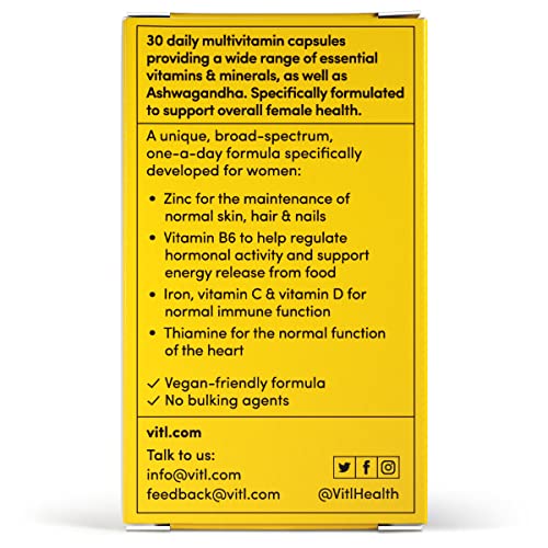 Vitl Female Multivitamin & Minerals Supplement - 30 Vegan Capsules - 21 Essential Active VITL