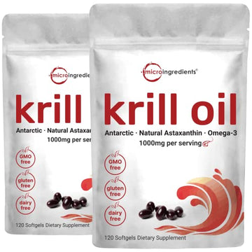 2 Pack Antarctic Krill Oil Supplement, 1000mg Per Serving, 120 Soft-Gels Each