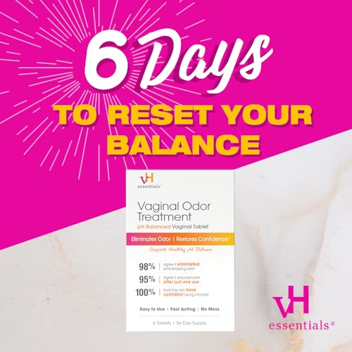 vH essentials Vaginal Odor Treatment - pH Balanced Vaginal Suppositories - 6 Tablets With Applicator, White vH essentials