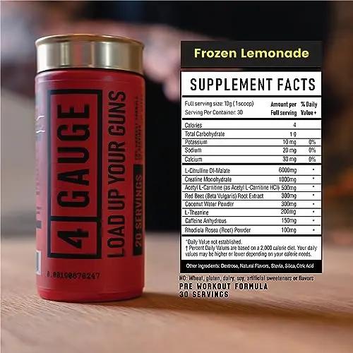 4 Gauge Natural Preworkout Without The Jitters | 30 Servings | Nitric Oxide Booster 4 Gauge