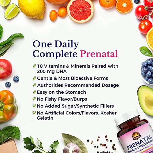 VITALITOWN Prenatal Vitamin, with Omega-3 DHA, Folate, Iron, VIT C, D3, Calcium, Zinc, Choline VITALITOWN