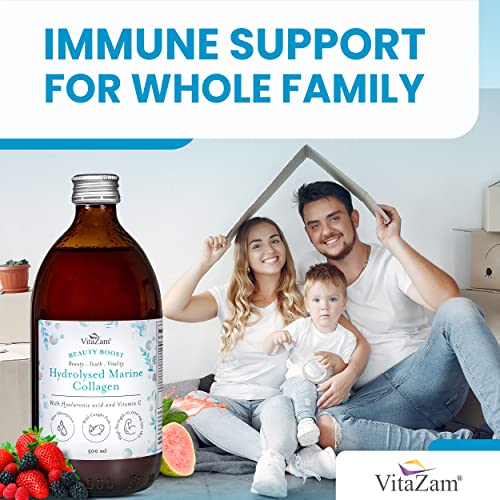 VitaZam Marine Collagen Liquid 10000mg with Hyaluronic Acid, Hydrolysed Peptide, Biotin for Hair, Skin, Nails, Joint, and Muscles, 500 ml VitaZam
