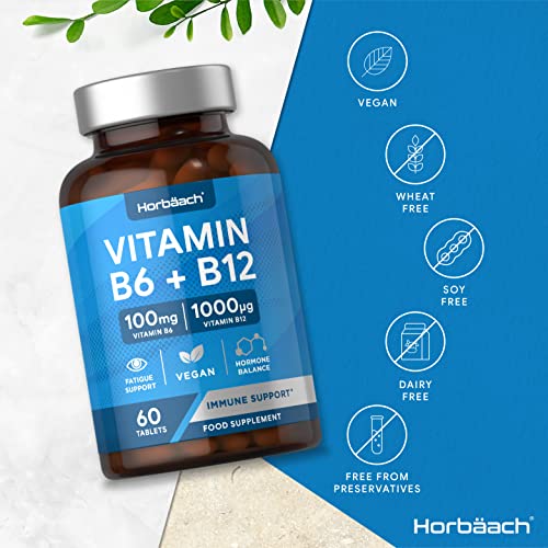 Vitamin B6 and B12 Tablets High Strength | 60 Count | with 100mg of Vitamin B6 Horbäach