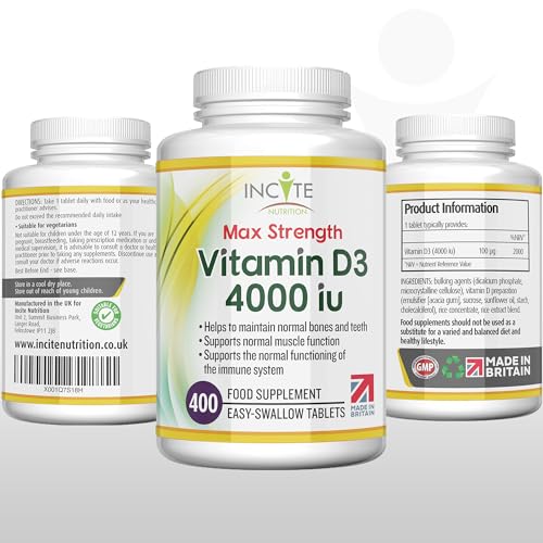 Vitamin D3 4000 iu - Vitamin D Tablets - 1 Year Supply Tablets - Vegetarian - Vitamin D Incite Nutrition