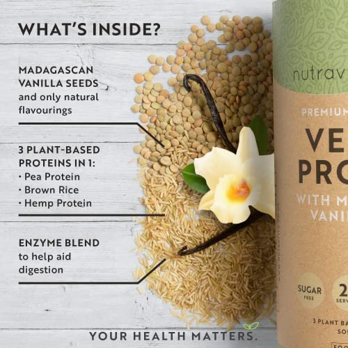 Vegan Protein Powder - Vanilla Flavour - Plant-Based High Protein Powder - 25g Protein per 36g Serving Nutravita