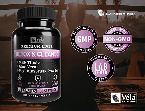 Véla Colon Cleanse & Liver Detox Formula Cleanse - 22 Herbs with Milk Thistle, Turmeric Véla