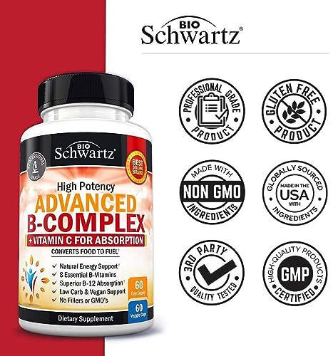 Vitamin B Complex with Vitamin C for Maximum Absorption - Methylcobalamin b12 BioSchwartz