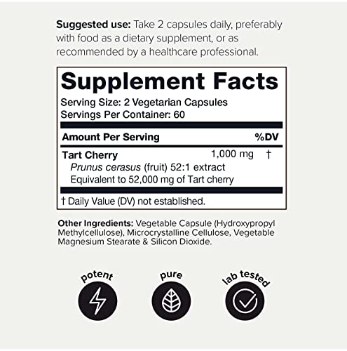 Toniiq Ultra High Strength Tart Cherry Capsules - 52,000mg 52x Concentrated Extract Toniiq