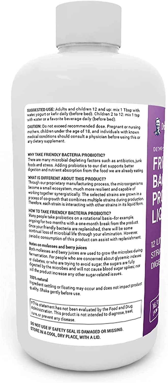 Dr. Berg's Friendly Probiotic Liquid Supplement Drink Mix w/ 12 Live Probiotics Strains Dr. Berg Nutritionals