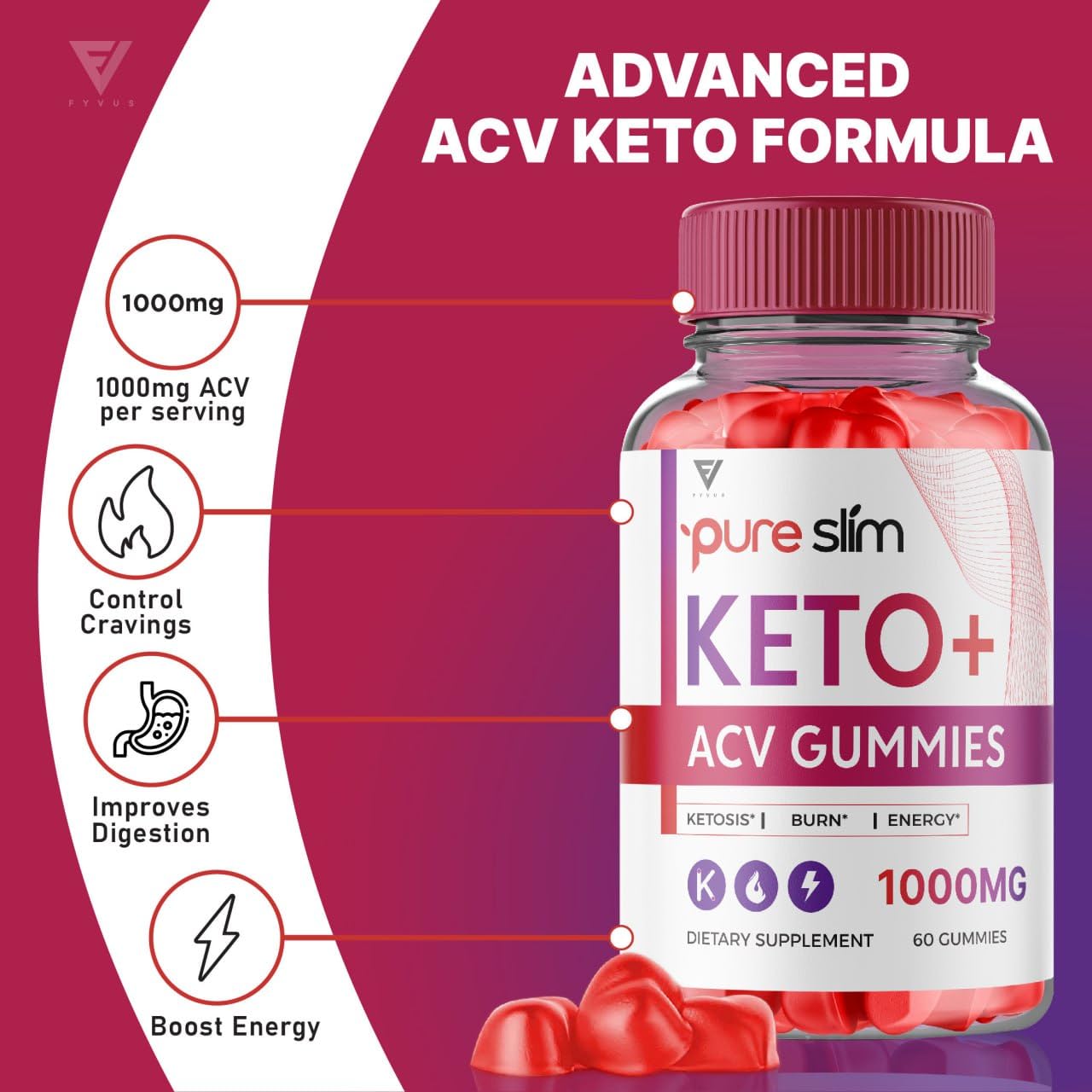 (5 Pack) Pure Slim Keto ACV Gummies, Pure Slim Keto ACV Gummies Advanced Weight Loss Fyvus