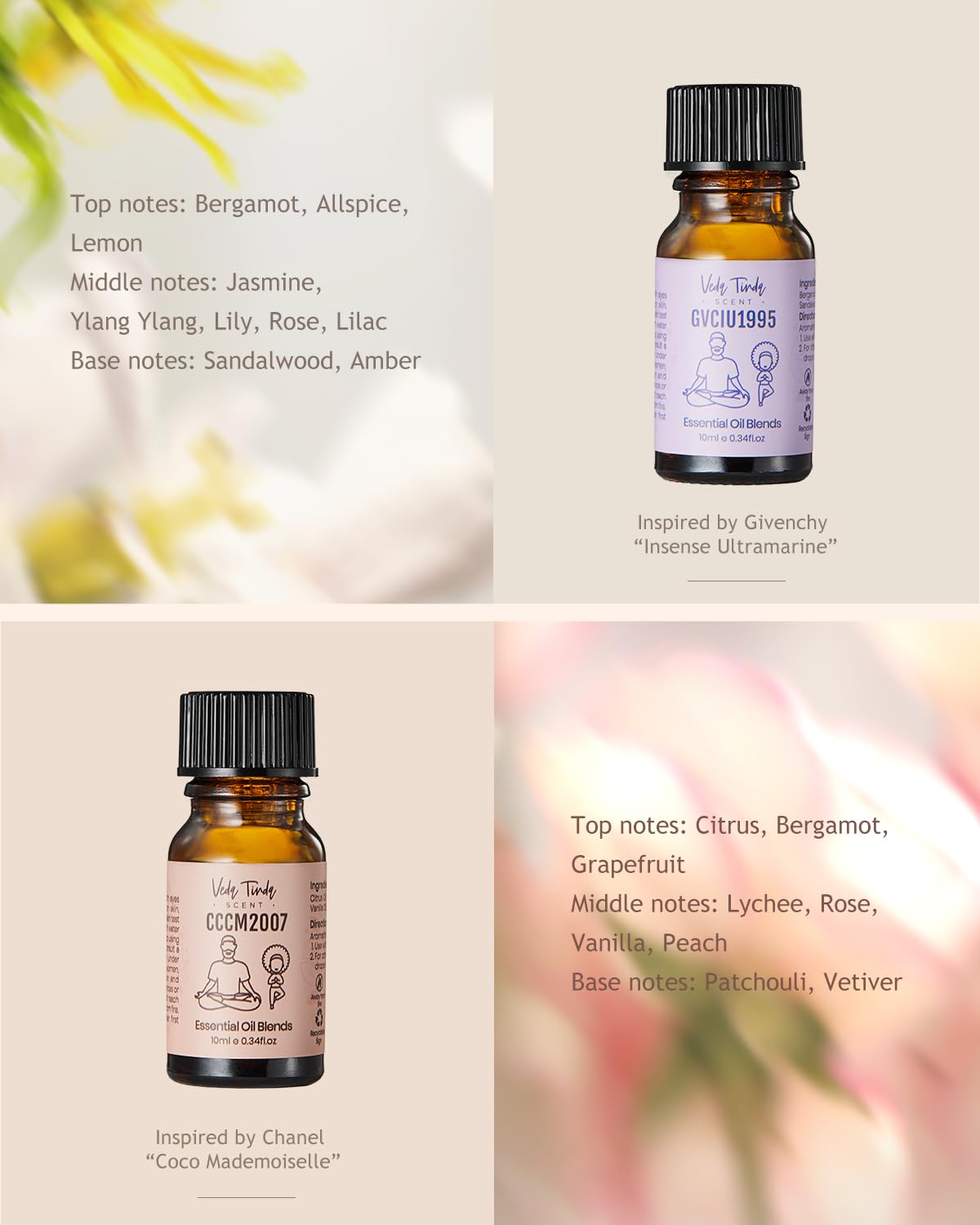 VTS Waterless Diffuser with Classic Perfume Scent Essential Oils Set, Perfume Collection VEDA TINDA SCENT