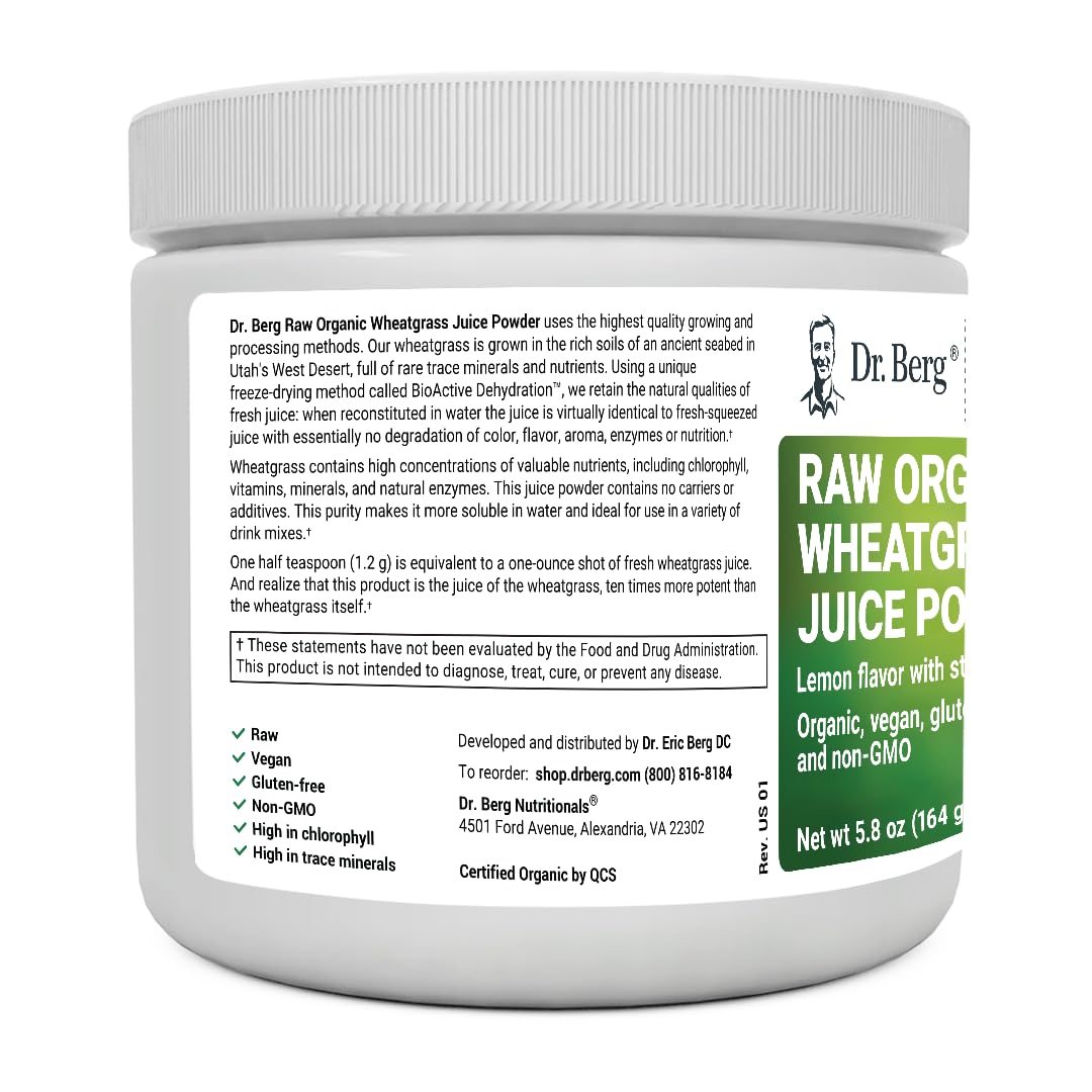Dr. Berg's Raw Wheatgrass Juice Powder (60 Servings) - USDA Certified Organic Dr. Berg Nutritionals