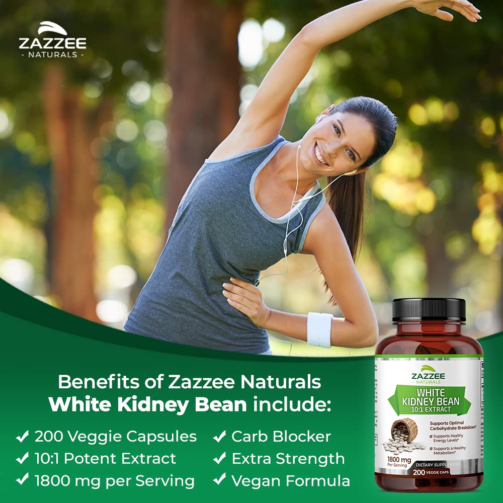 Zazzee White Kidney Bean 10:1 Extract, 18,000 mg Strength, 200 Vegan Capsules, Over 2 Month Supply Zazzee