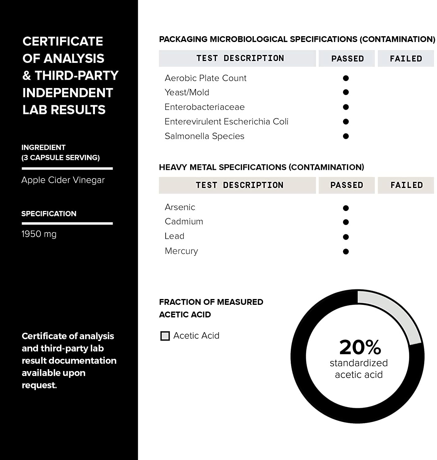 Toniiq 20% Acetic Acid Ultra High Strength Non-GMO Apple Cider Vinegar Capsules Toniiq