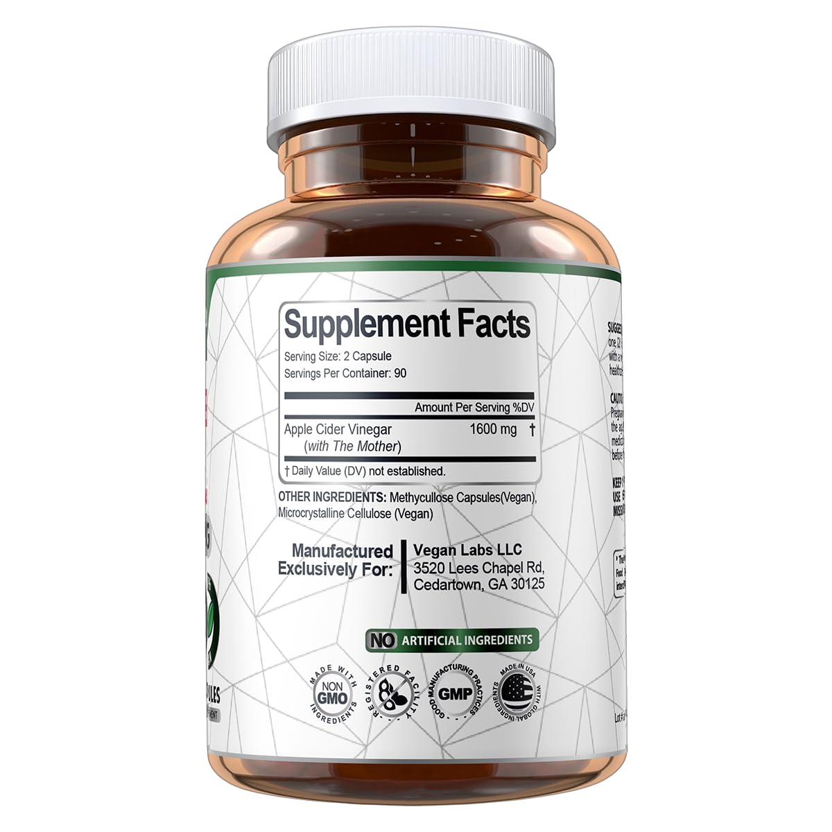 Vegan Labs Apple Cider Vinegar Capsules with The Mother- 180 Vegan Capsules Vegan Labs