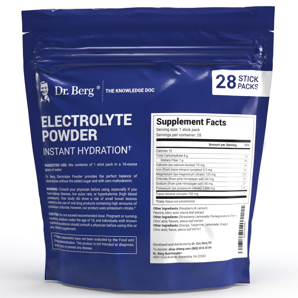 Dr. Berg's Electrolytes Powder Packets - Travel Size Hydration Electrolyte Drink Mix Dr. Berg Nutritionals