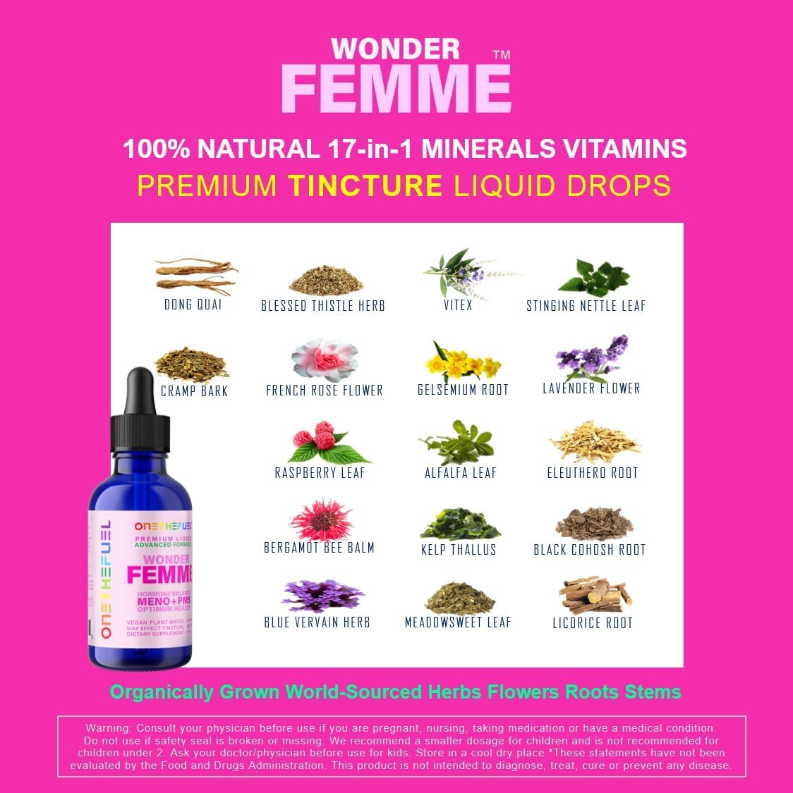 Wonder Femme Hormone Balance Menopause Hot Flashes Relief Support 100% Natural Women ONETHEFUEL
