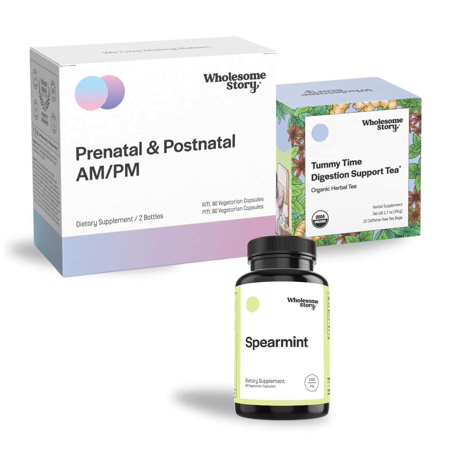 Wholesome Story Morning Sickness Bundle: Premium Bioavailable Prenatal & Postnatal Vitamins