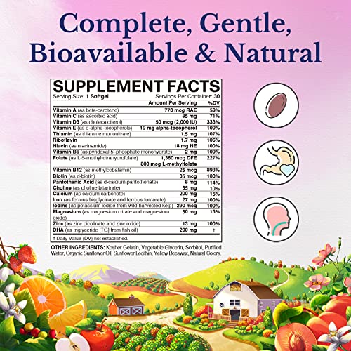 VITALITOWN Prenatal Vitamin, with Omega-3 DHA, Folate, Iron, VIT C, D3, Calcium, Zinc, Choline VITALITOWN