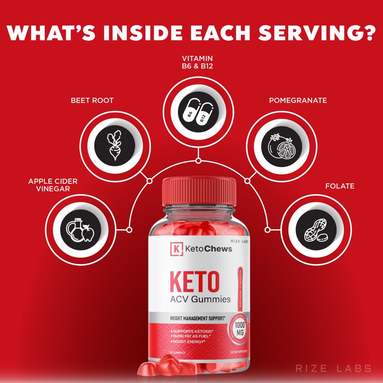 (2 Pack) Keto Chews Gummies - Keto Chews ACV Gummies for Weight Loss 525 MG rize labs