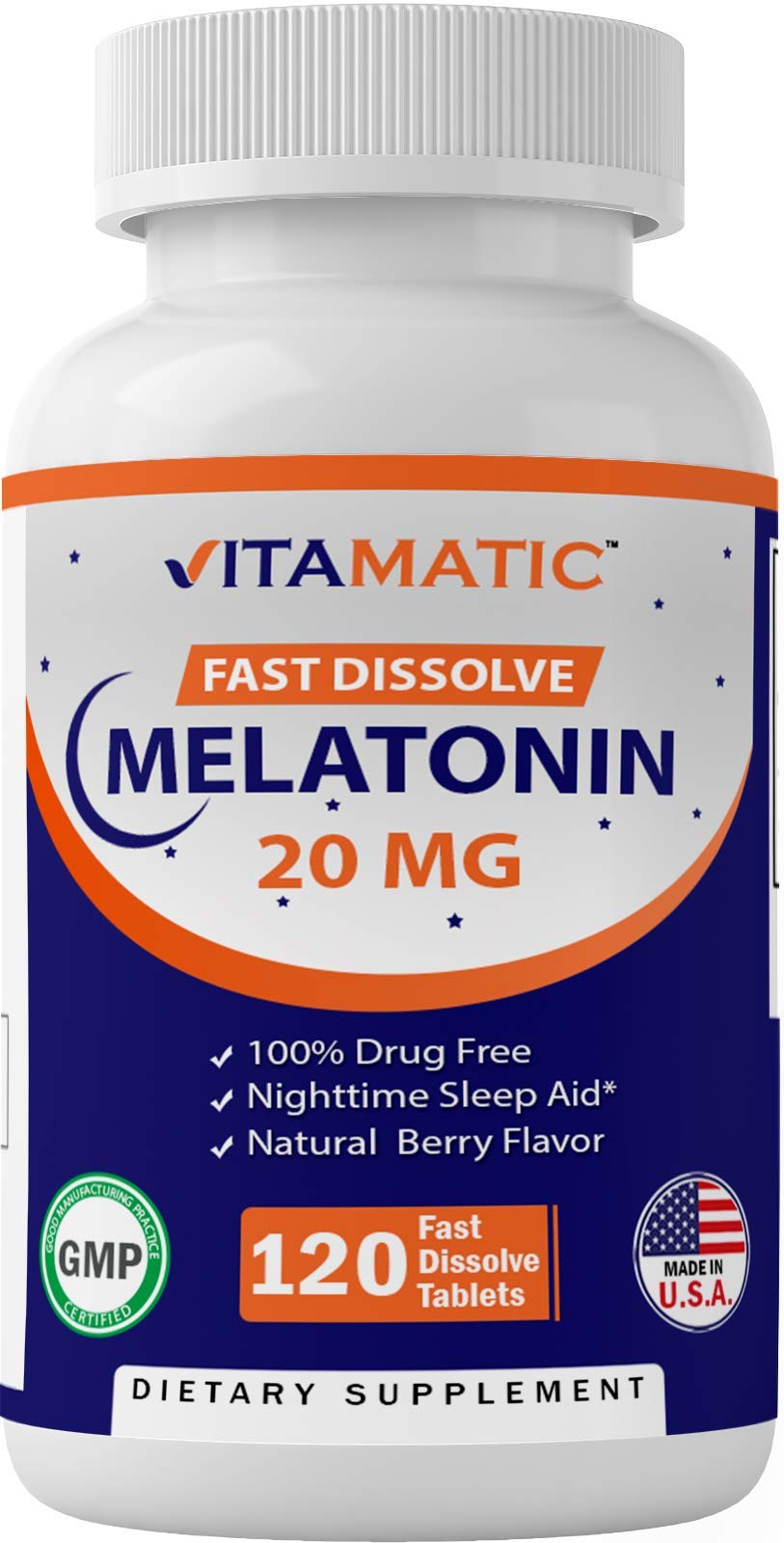 Vitamatic Melatonin 20mg Tablets | Vegetarian, Non-GMO, Gluten Free Vitamatic