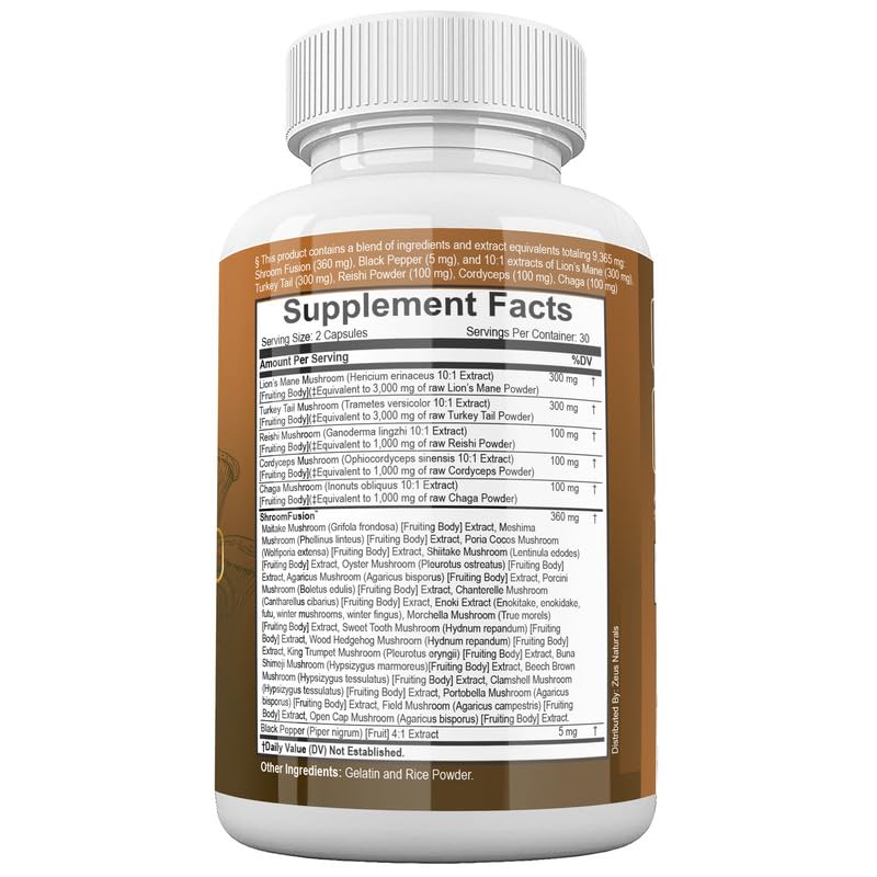 Zeus Naturals Lions Mane Capsules, Mushroom Supplement with Turkey Tail, Cordyceps Zeus Naturals