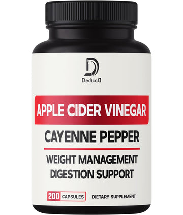 12in1 Apple Cider Vinegar Supplements - 200 Capsules with Cayenne Pepper, Grape Seed