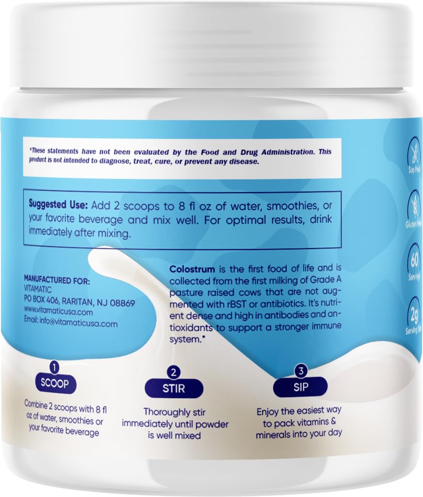 Vitamatic Bovine Colostrum Powder - 50% Highest IgG - Supplement for Gut Health Vitamatic