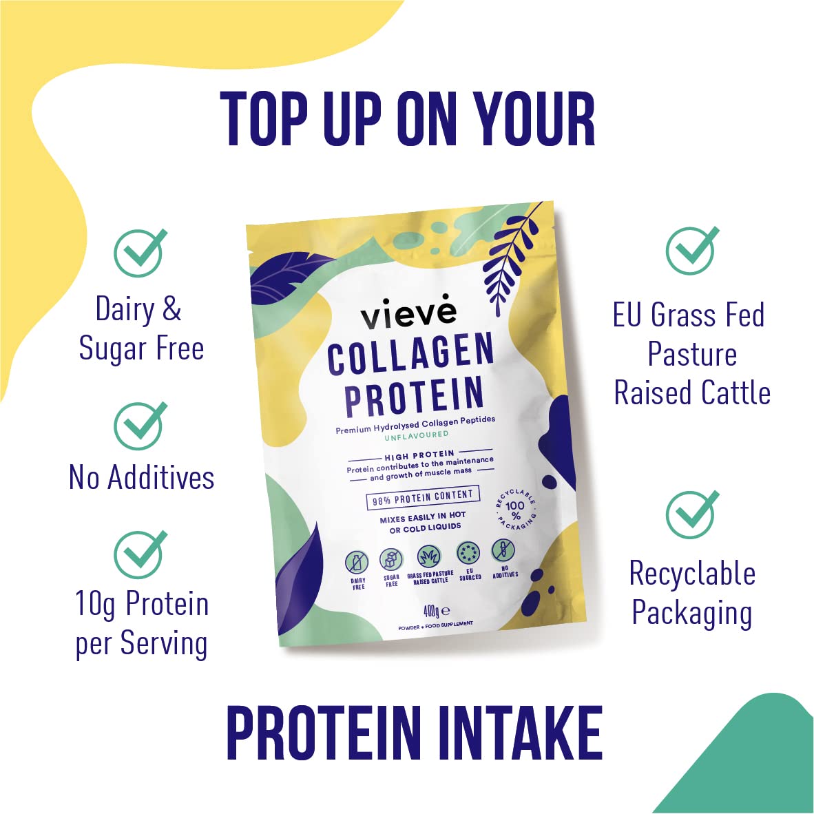 Vieve Collagen Protein Powder - Hydrolysed Bovine Peptides - Diet Support Supplement for Skin, Hair, Nail Vieve