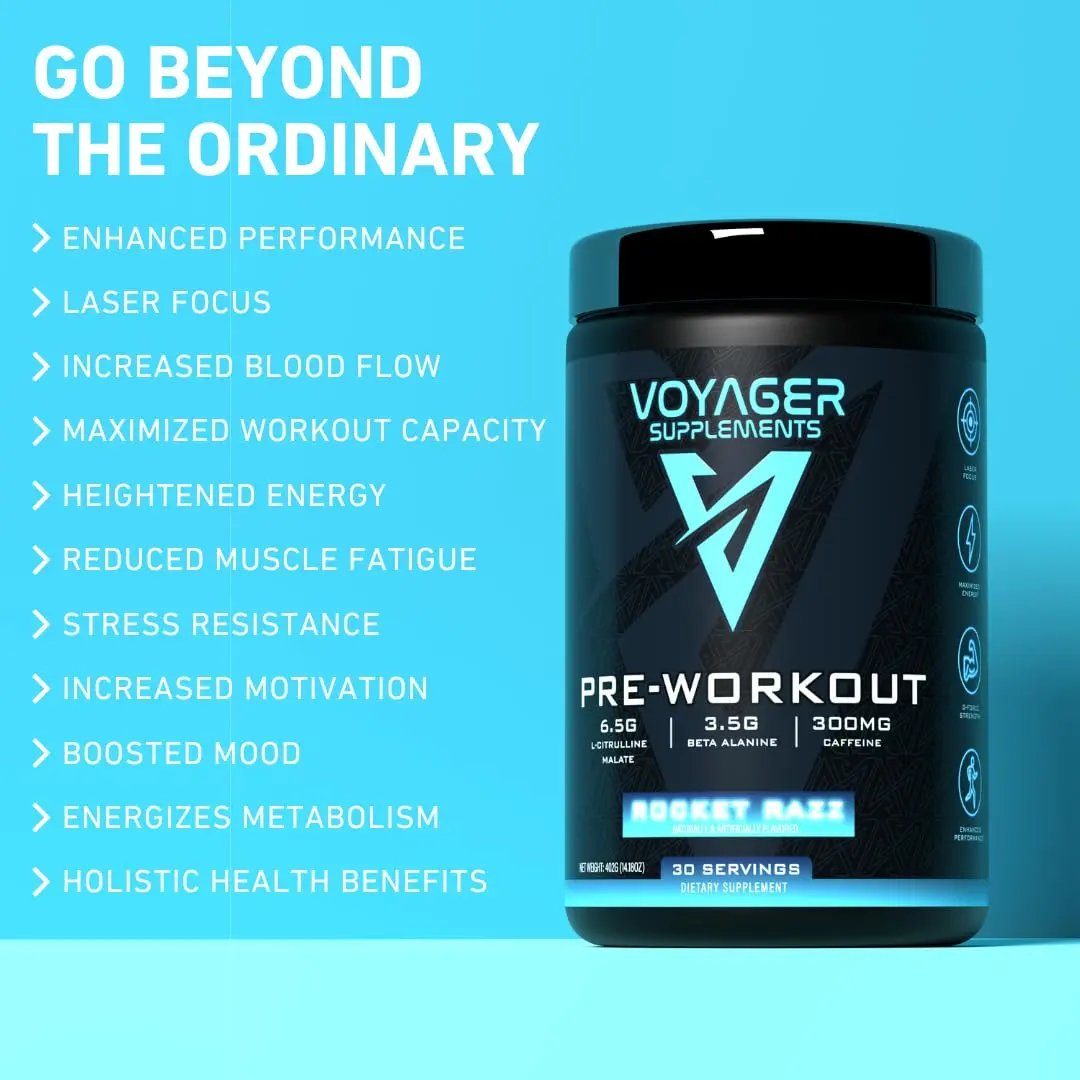 Voyager Supplements Pre-Workout Powder | Rocket Razz | Intense Pump | Maximized Energy | G-Force Strength | Laser Focus | Science-Backed & Gym Proven | 30 Servings